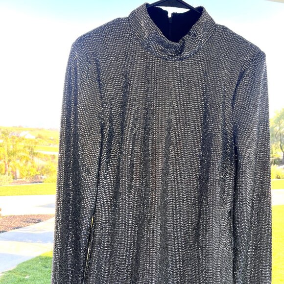 Badgley Mischka Silver Sparkly Long Sleeve Tunic - Size 12 - Picture 3 of 11